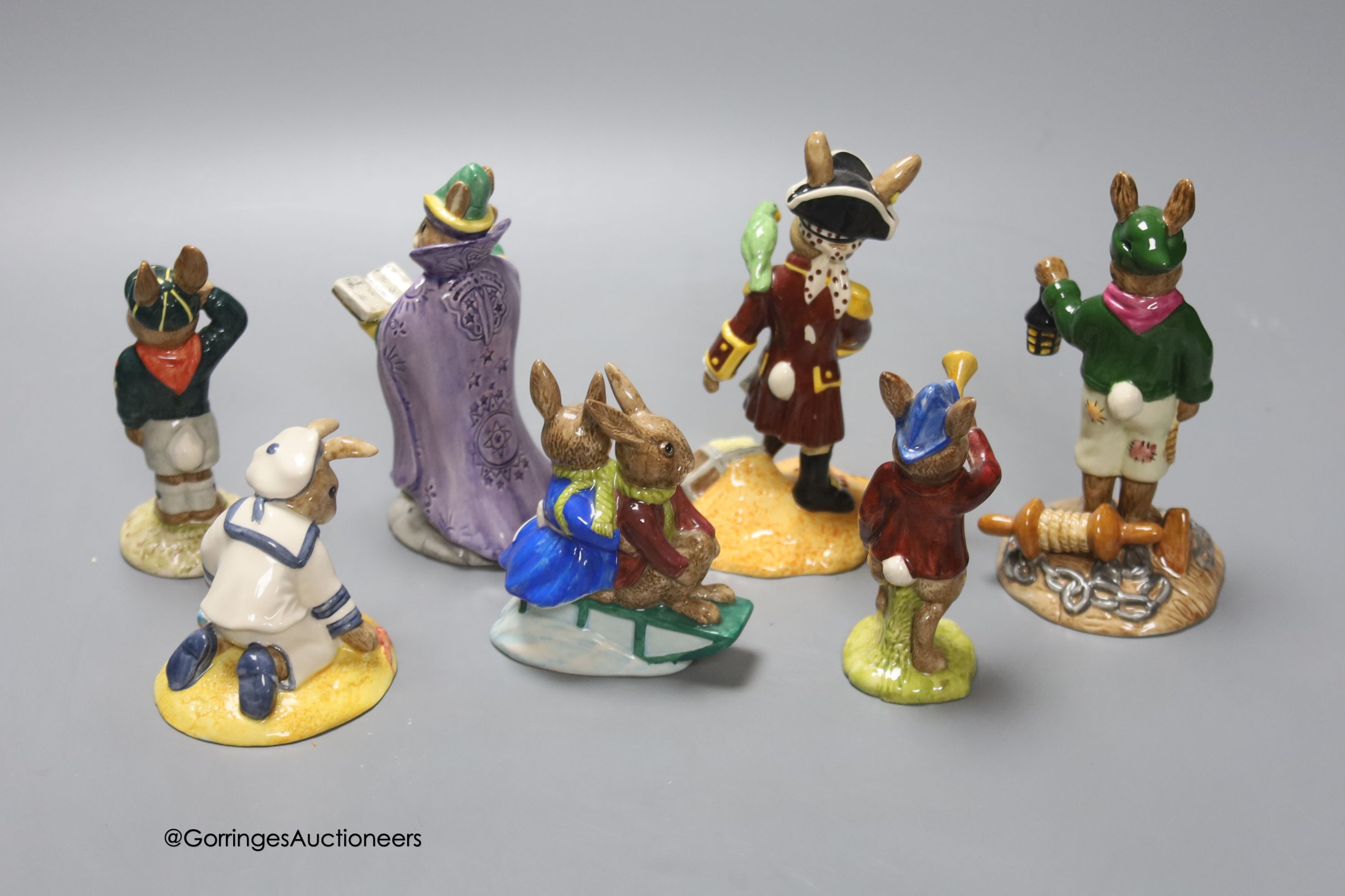 Seven Royal Doulton Bunnykins figures, tallest 13cm